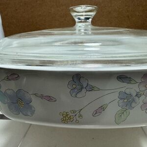 Corning Ware A1B 1Qt Casserole Dish in Pastel Bouquet W/Pyrex A7C Lid